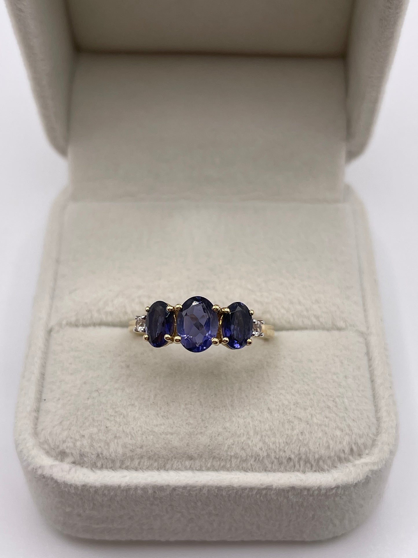 9ct gold iolite and diamond ring
