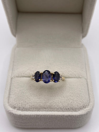 9ct gold iolite and diamond ring