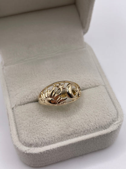9ct gold sun, star and moon ring