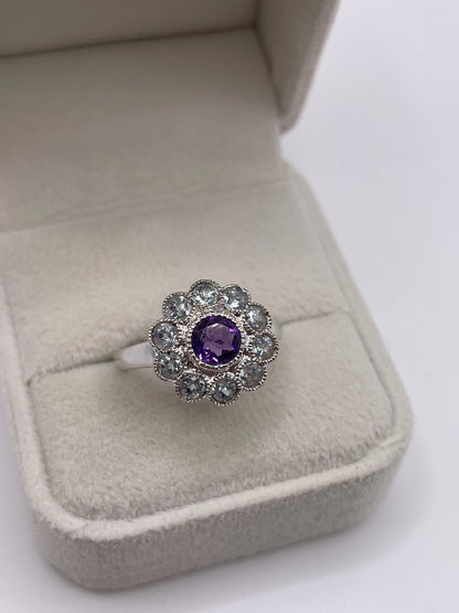 9ct white gold amethyst and aquamarine ring
