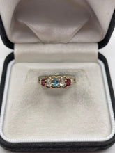 Load image into Gallery viewer, 9ct gold blue / white zircon and tourmaline ring
