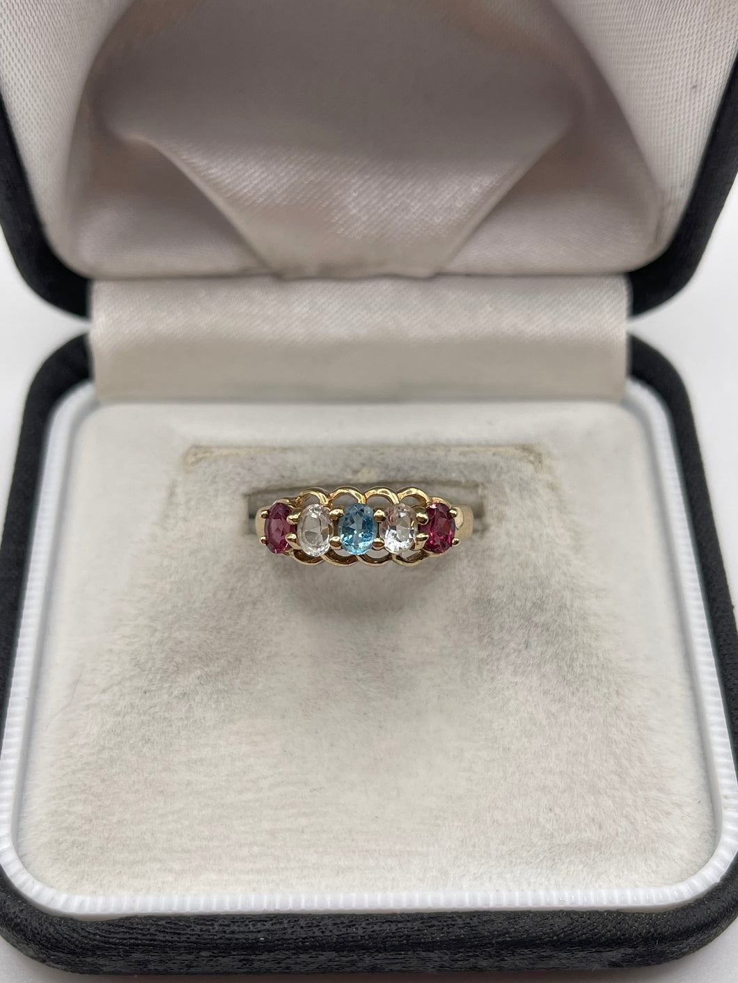 9ct gold blue / white zircon and tourmaline ring