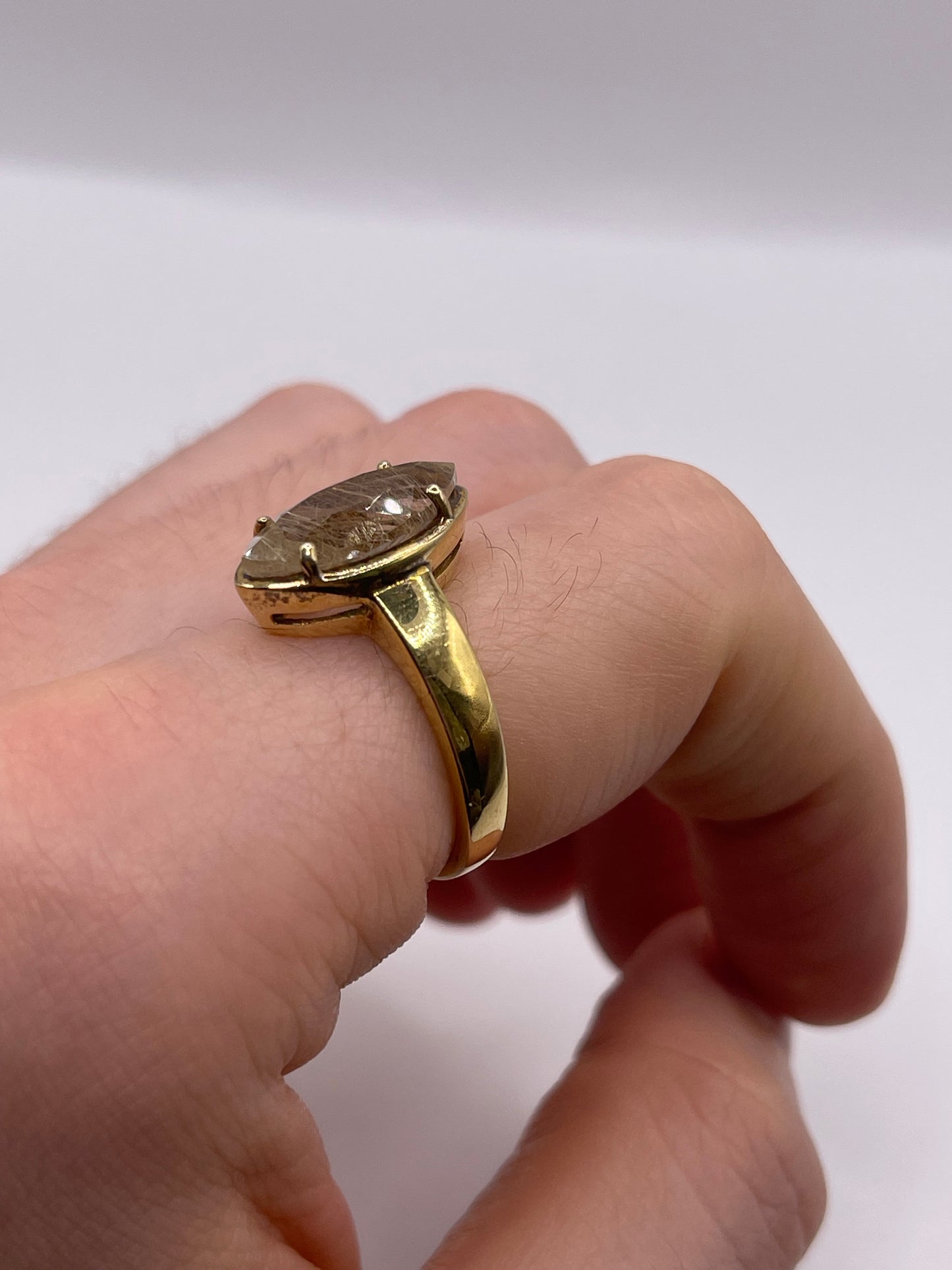 Silver rutile quartz ring