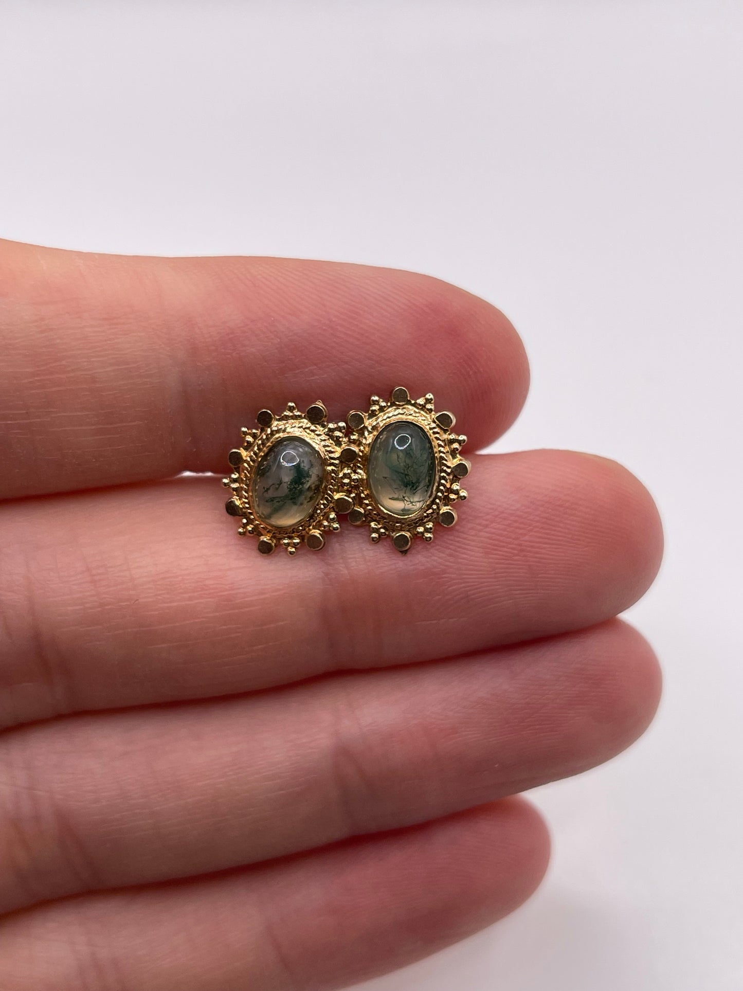 9ct gold moss agate earrings