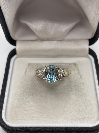 9ct gold aquamarine and diamond ring