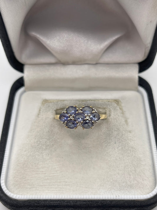 9ct gold tanzanite and zircon ring