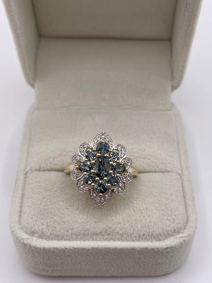 9ct gold colour change sapphire and zircon ring