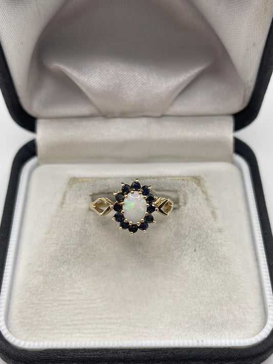 9ct gold opal and sapphire ring