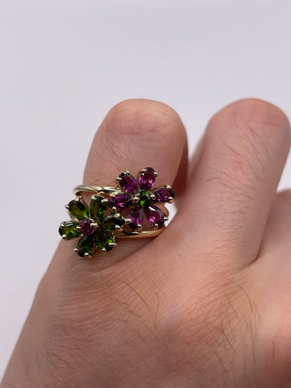 9ct gold diopside and garnet cluster ring