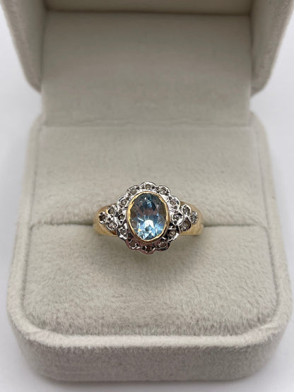 9ct gold aquamarine and diamond ring