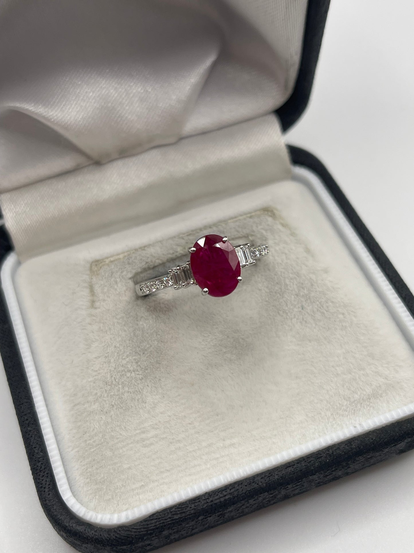 Platinum ruby and diamond ring