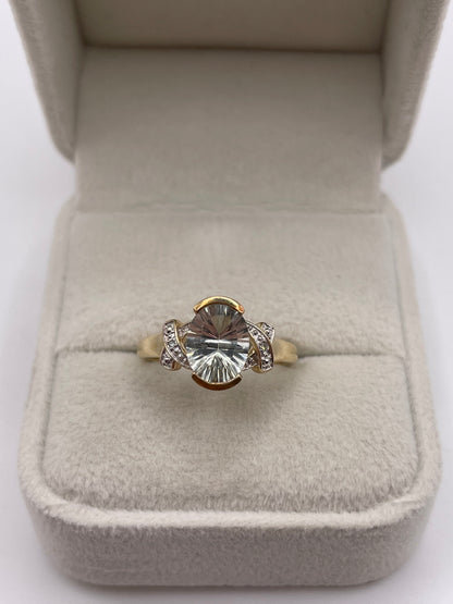 9ct gold green amethyst and diamond ring