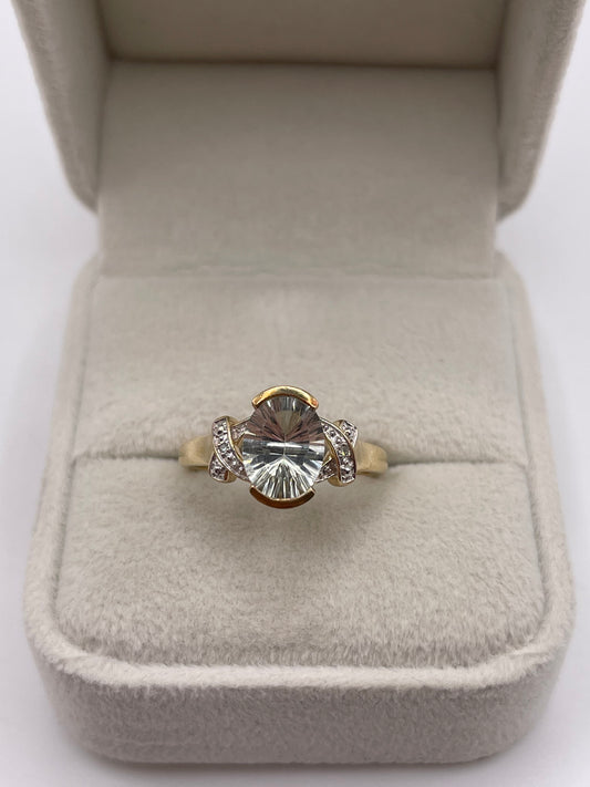 9ct gold green amethyst and diamond ring