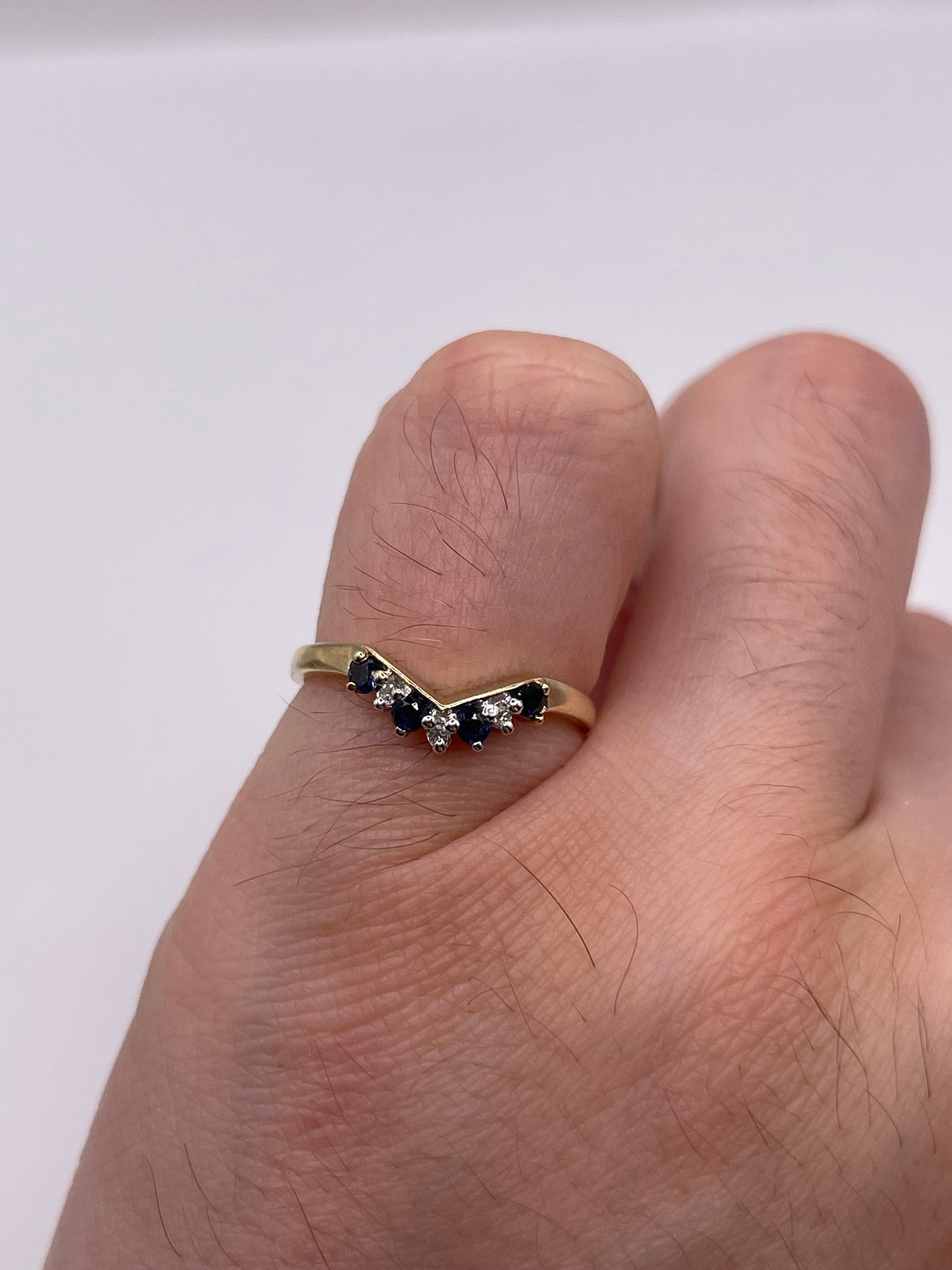 9ct gold sapphire and diamond wishbone ring