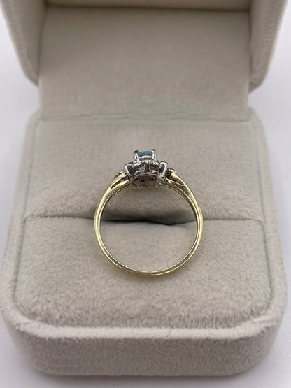 9ct gold aquamarine and diamond ring