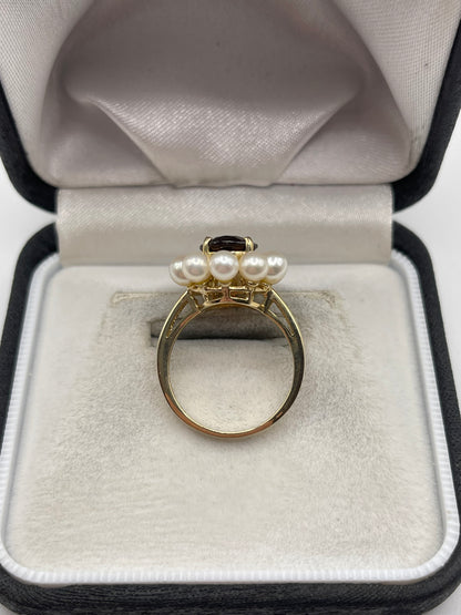 9ct gold garnet and pearl ring