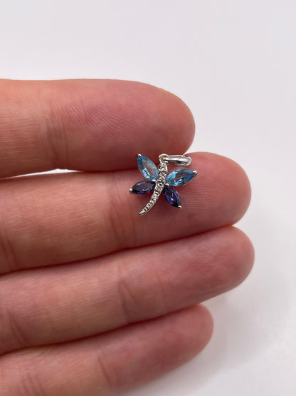 9ct white gold topaz, amethyst and diamond dragonfly pendant