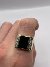 Load image into Gallery viewer, 9ct gold onyx and diamond signet ring
