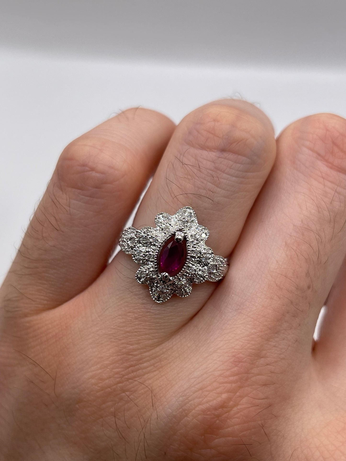 9ct white gold ruby and diamond ring