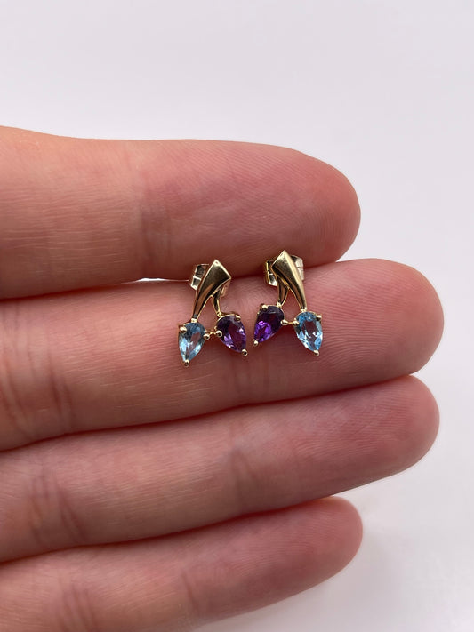 9ct gold topaz and amethyst earrings