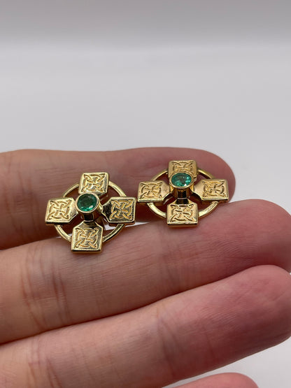 9ct gold emerald Celtic cross cufflinks