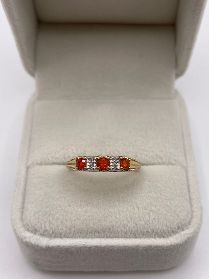 9ct gold fire opal and diamond ring