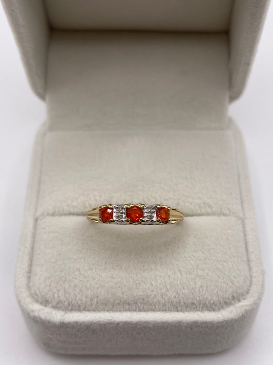 9ct gold fire opal and diamond ring