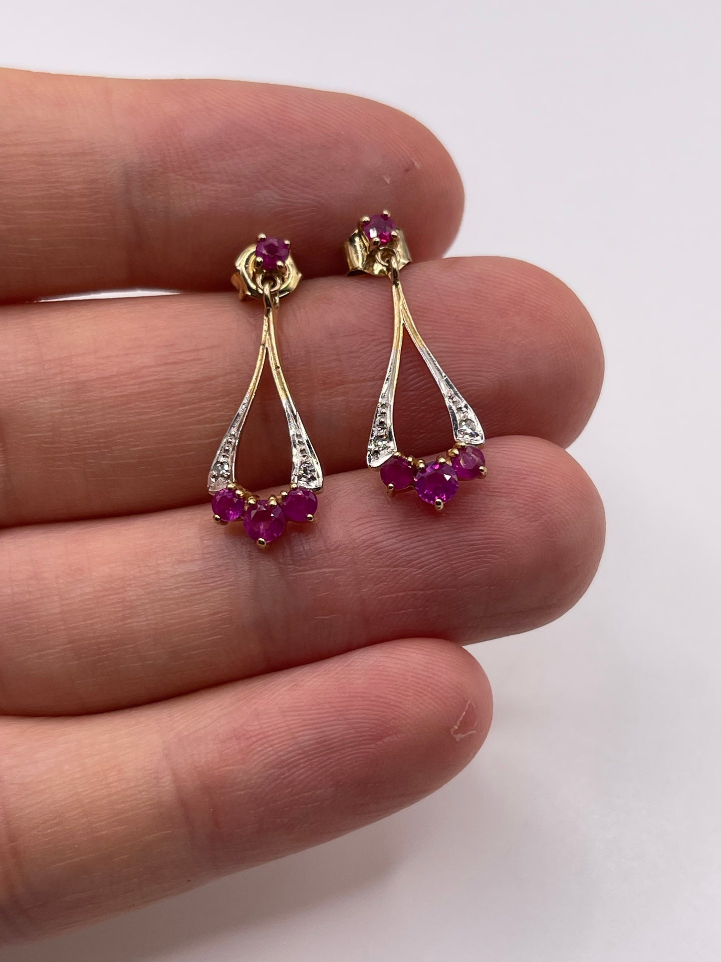 9ct gold ruby and diamond earrings