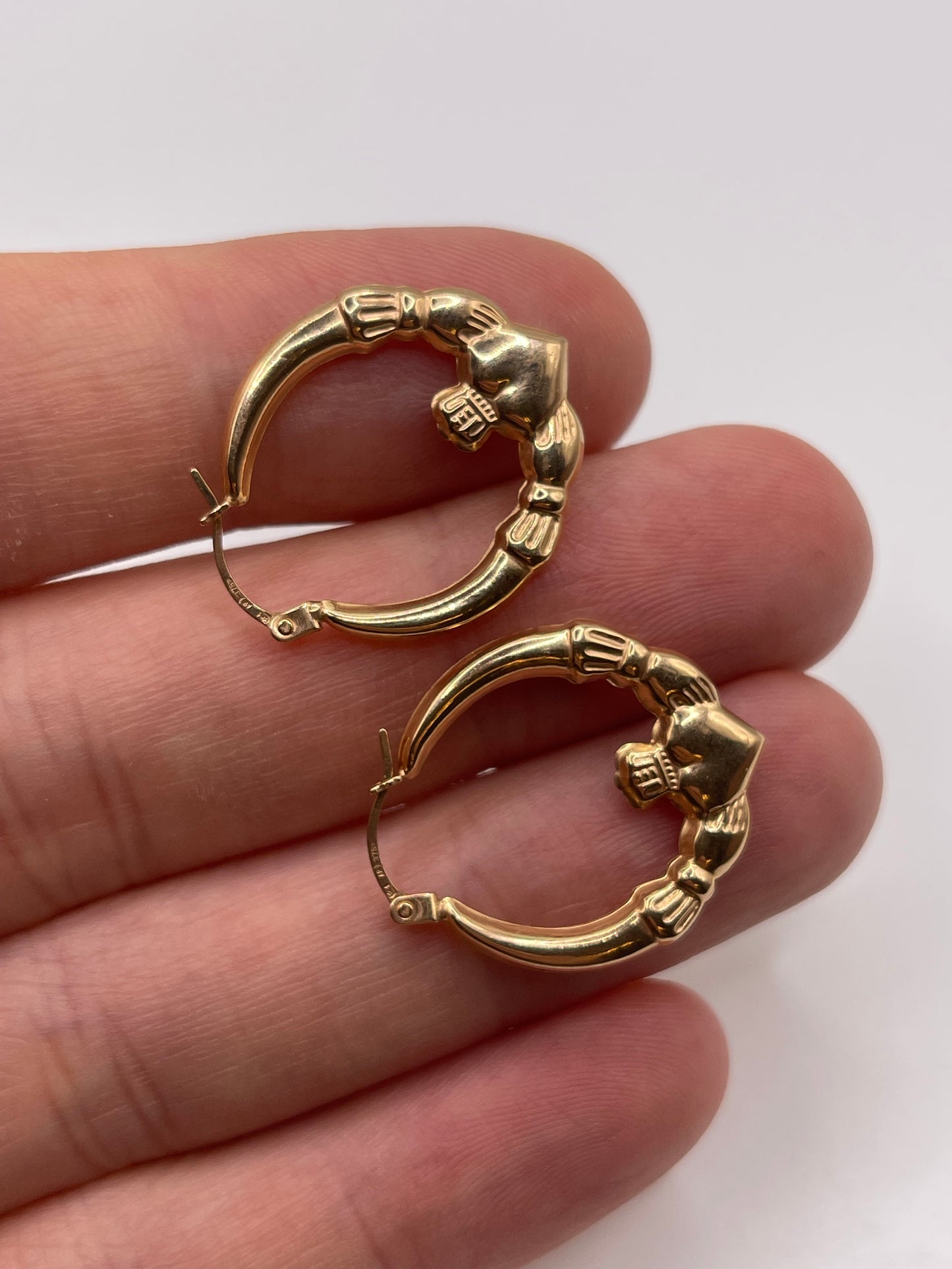 9ct gold claddagh creole earrings