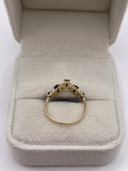 9ct gold sapphire and diamond wishbone ring