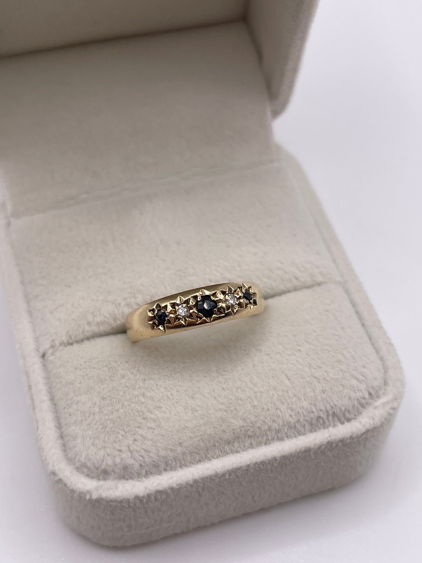 9ct gold sapphire and diamond gypsy ring