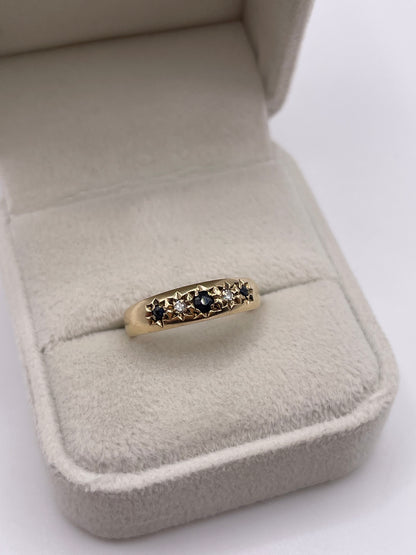 9ct gold sapphire and diamond gypsy ring