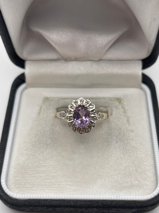 9ct gold amethyst and diamond ring