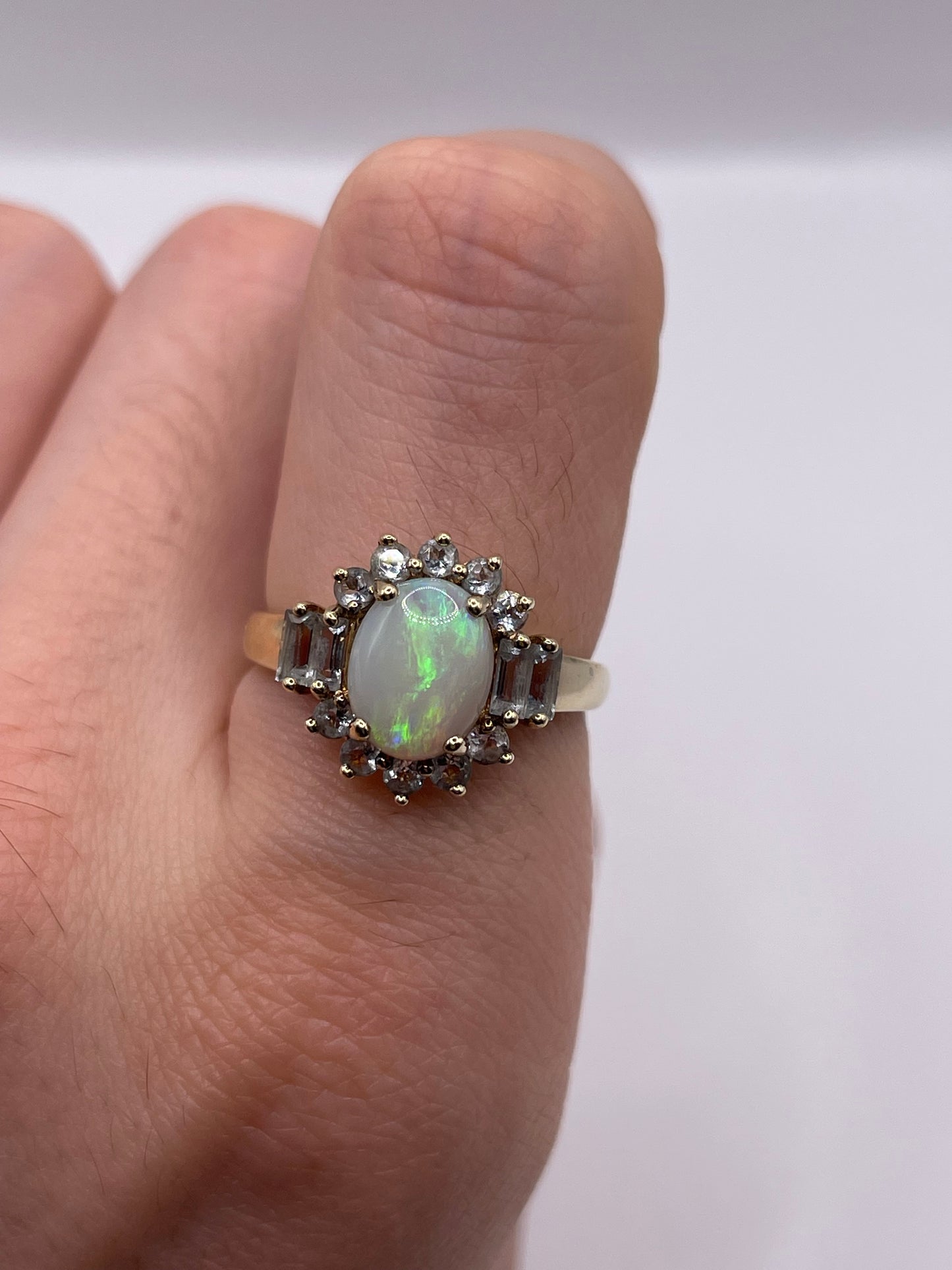 9ct gold opal and aquamarine ring