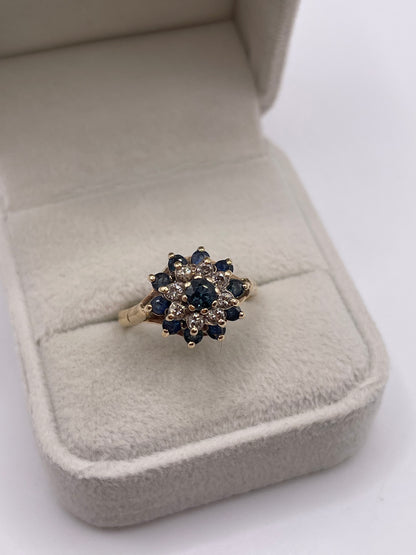 9ct gold sapphire and diamond cluster ring