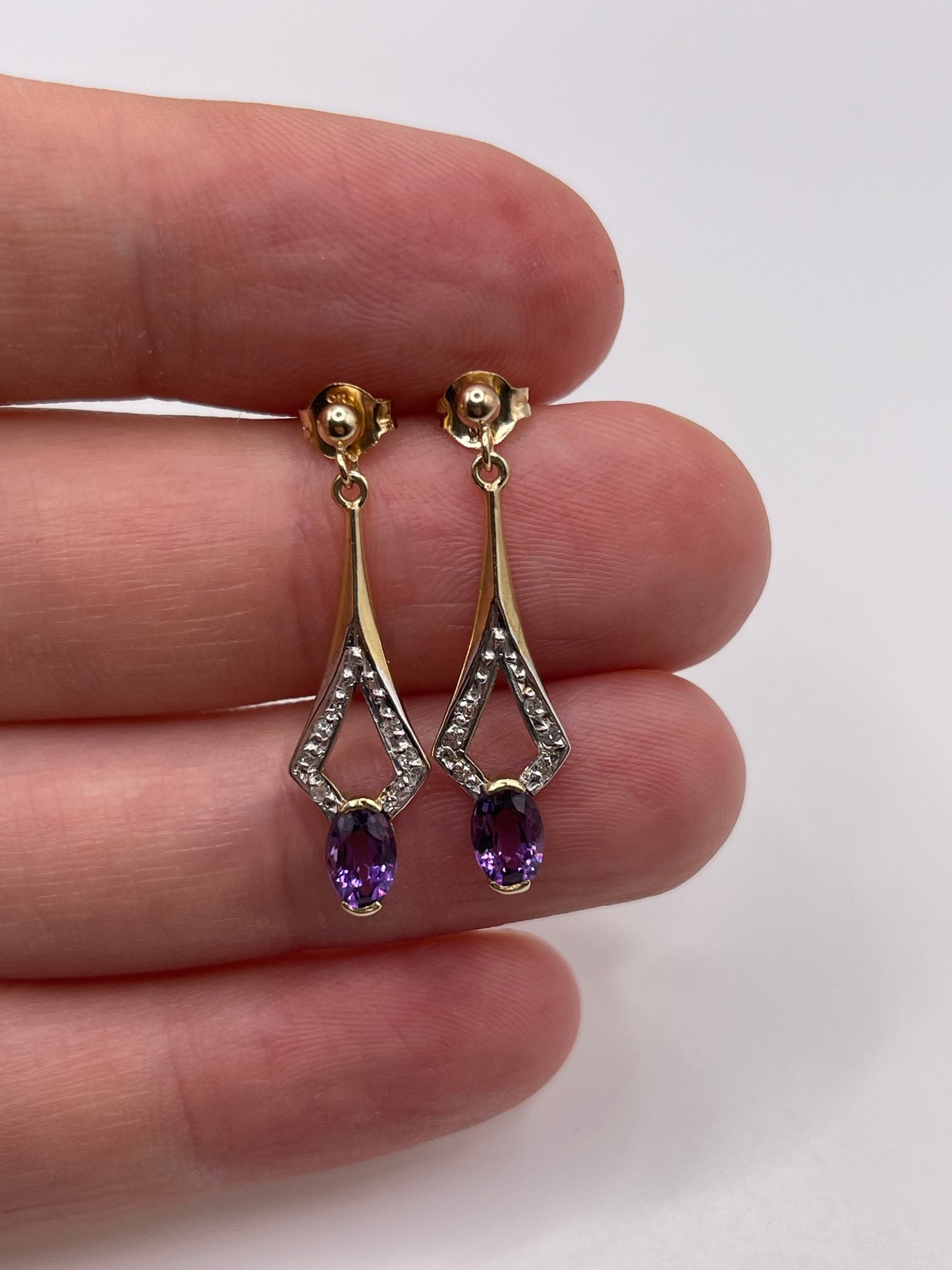 9ct gold amethyst and diamond earrings