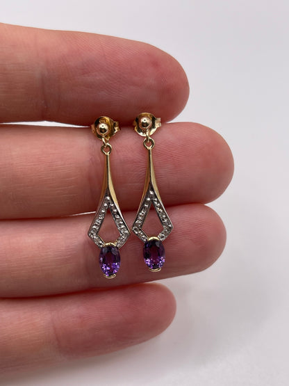 9ct gold amethyst and diamond earrings