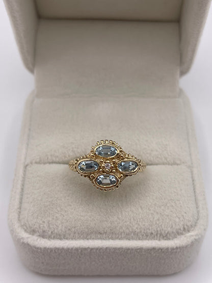 9ct gold aquamarine and diamond ring