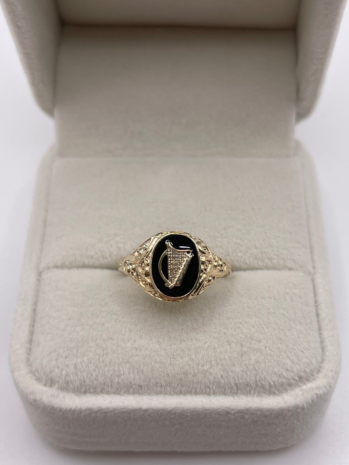 9ct gold enamel harp ring