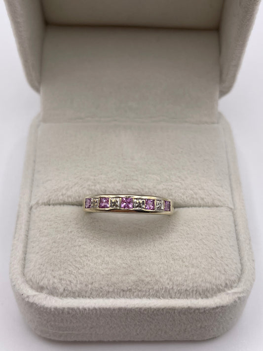 9ct white gold pink sapphire and diamond ring