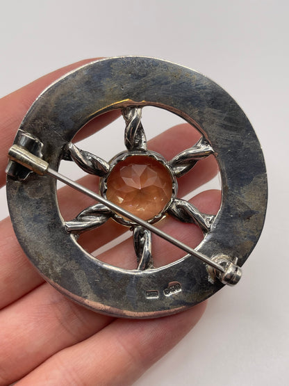 Heavy Scottish silver citrine brooch