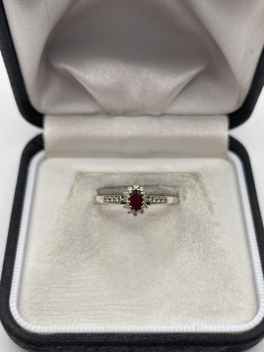 9ct white gold ruby and diamond ring