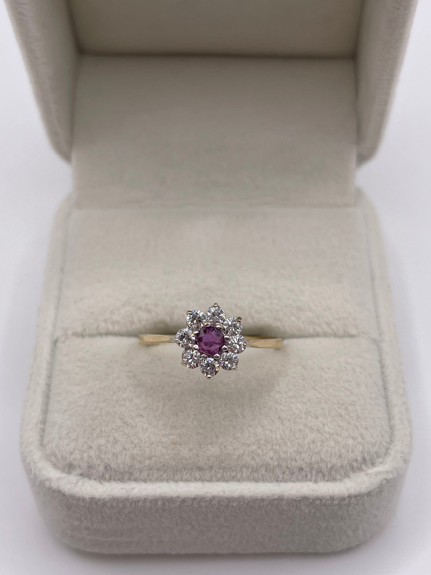 9ct gold ruby and cz ring