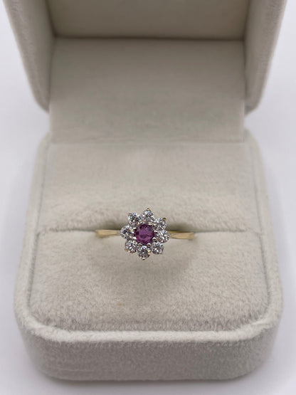 9ct gold ruby and cz ring
