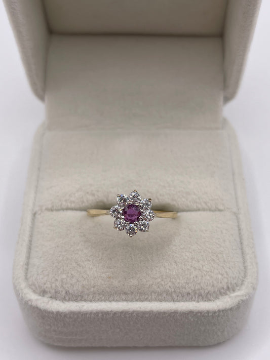 9ct gold ruby and cz ring