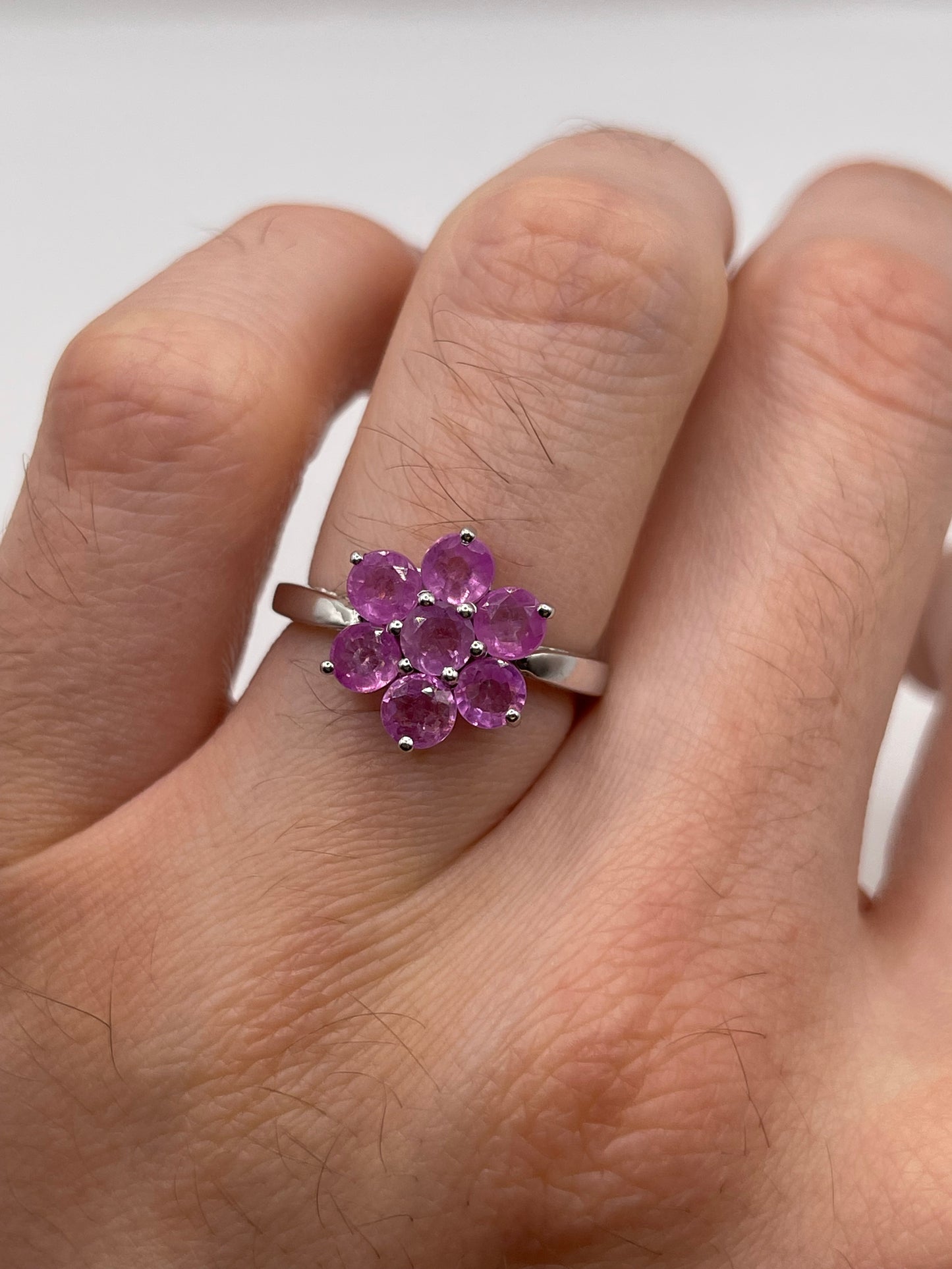 9ct white gold pink sapphire cluster ring