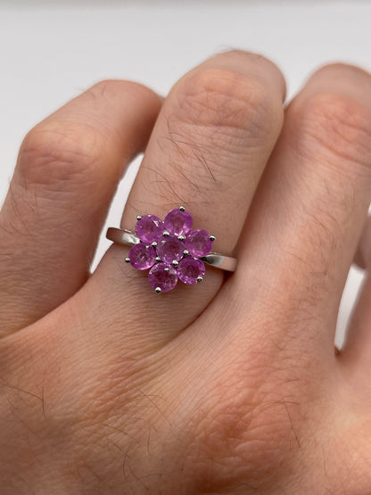 9ct white gold pink sapphire cluster ring