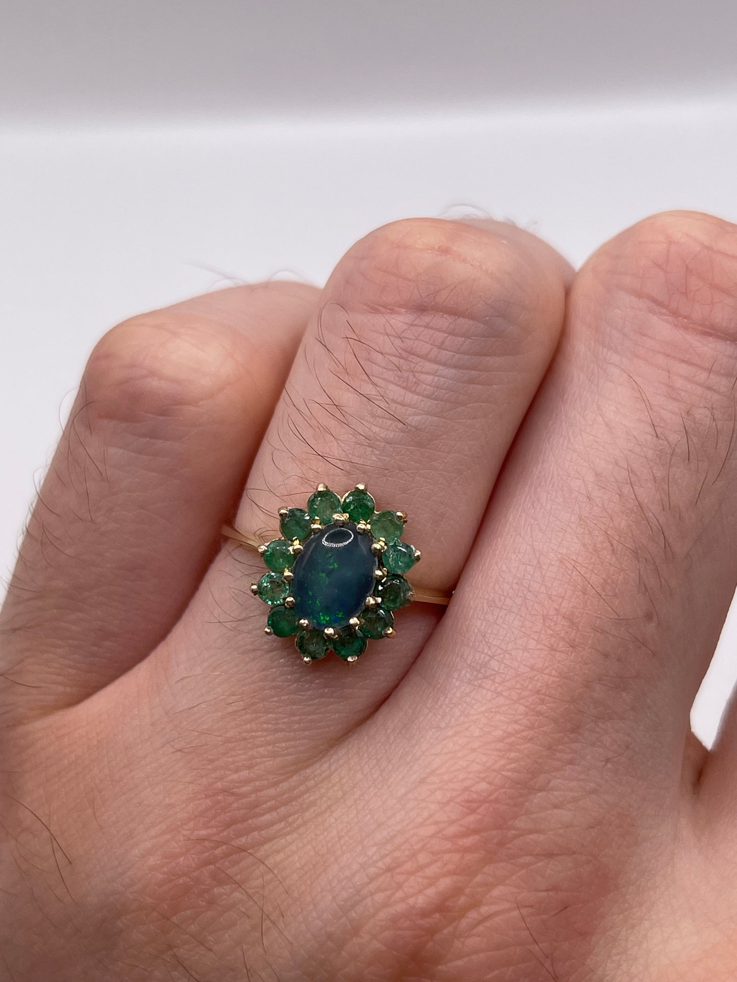 9ct gold opal triplet and emerald ring