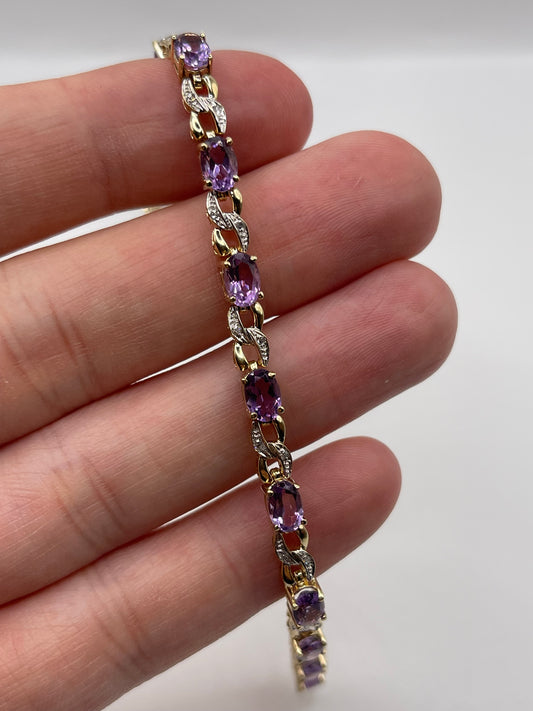 9ct gold amethyst and diamond bracelet
