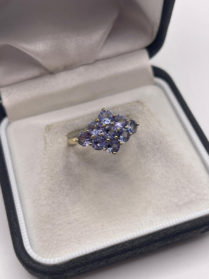 9ct gold tanzanite cluster ring